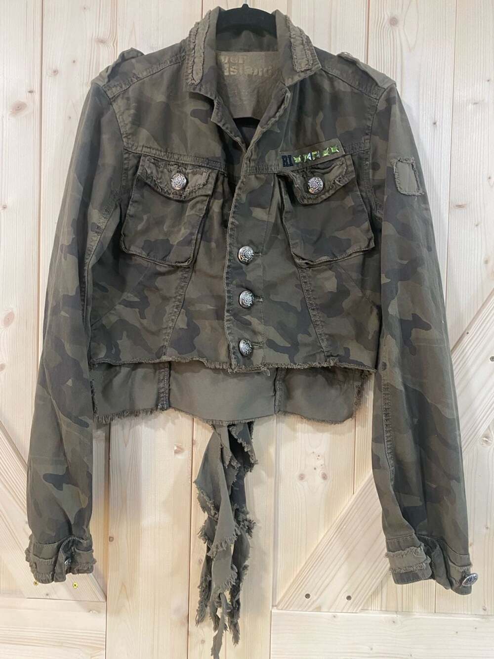 River Island Camouflage Military Crop Jacket Rhinestone Green size US 10